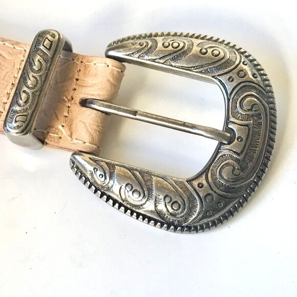 Vtg Omega Tooled Flower Country Western Womens Belt Beige Faux Leather Size S - Picture 9 of 12